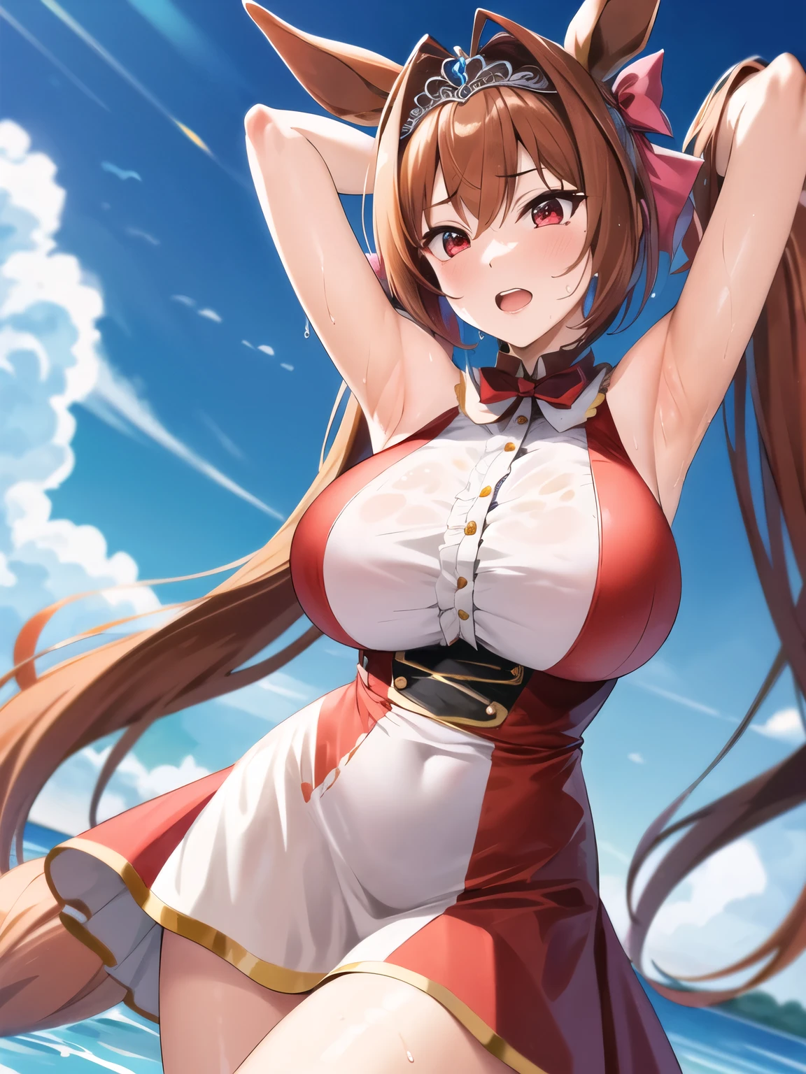 (((masterpiece))), (((High resolution)))、(((8K quality)))、(((Perfect Face)))、Looking into the camera, ((Highest qualityの目)), (Detailed face), (Detailed Texture), ((Big Breasts:1.5)), ((Sexy Underwear:1.3)),Dutch Angle, Angle from below, ((Smooth texture:0.75, Realistic texture:0.65, Realistic:1.1, Anime CG style)), (Highest quality, masterpiece, Best details) Fashion photo of cute astronaut girl with long iris eyes , Sailor Warrior Uniforms, Sailor Venus, aino minako, (((masterpiece))), (((High resolution)))、(((8K quality)))、(((Perfect Face)))、Looking into the camera, ((Highest qualityの目)), (Detailed face), (Detailed Texture), ((Big Breasts:1.5)),Dutch Angle, Angle from below, alone, Blonde, Magical girl, blue eyes, Orange Skirt, - Elbow hand pockets, tiara, Pleated skirt, Hair Ribbon, ((Orange sailor collar:1.3)), mini skirt, choker, Red Bow, orange choker, White gloves, Very long hair, jewelry, Earrings, (Night view:1.3)), ((Stars in the Sky:1.3)), Venus, Fantasy, ((Spread your legs:1.3)), ((Showing panties:1.3)), Sitting, ((Raise your knees:1.3)), ((Showing nipples:1.5))