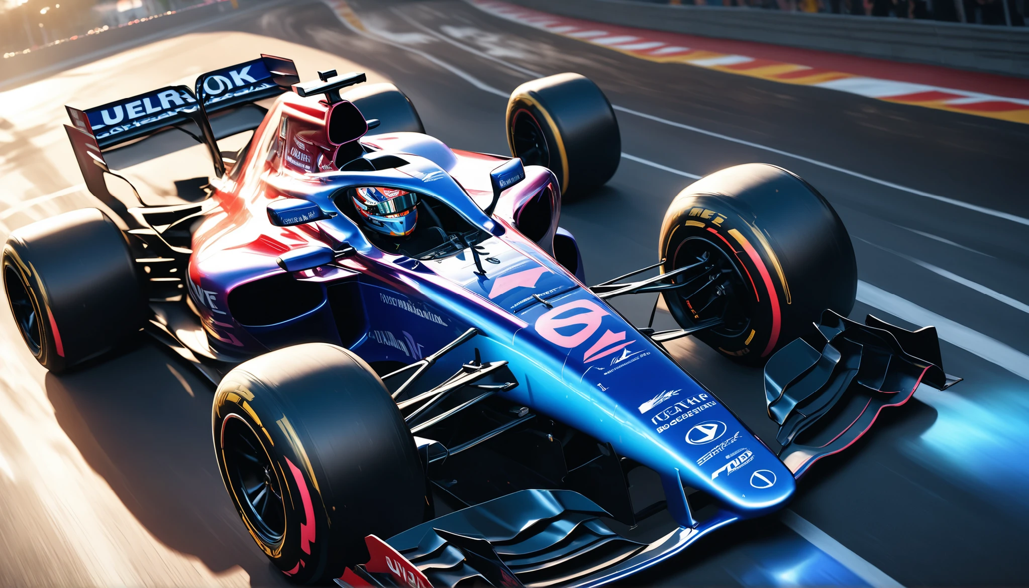 Fastest F1 Car,Metallic Body,blue flare,full body composition, smooth texture,Metallic,Gloss,reflection,gloss,blue flareによるスピード感の強調,high quality,4K,8K,Ultra High Definition,Masterpiece,Extremely tight,realistic,HDR,UHD,studio lighting,Transcendental Details,professional body with clothes,vibrant colors,Bokeh,
BREAK from above, dynamic,