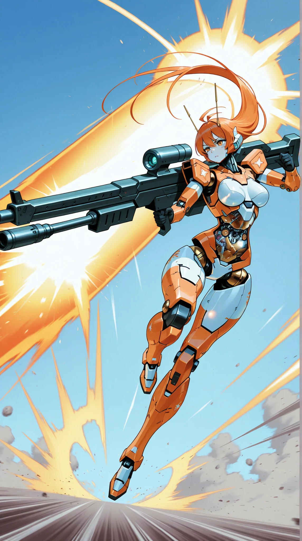 Female Robot, Fulmecha Body, Metallic orange mecha eye, rod antenna ...