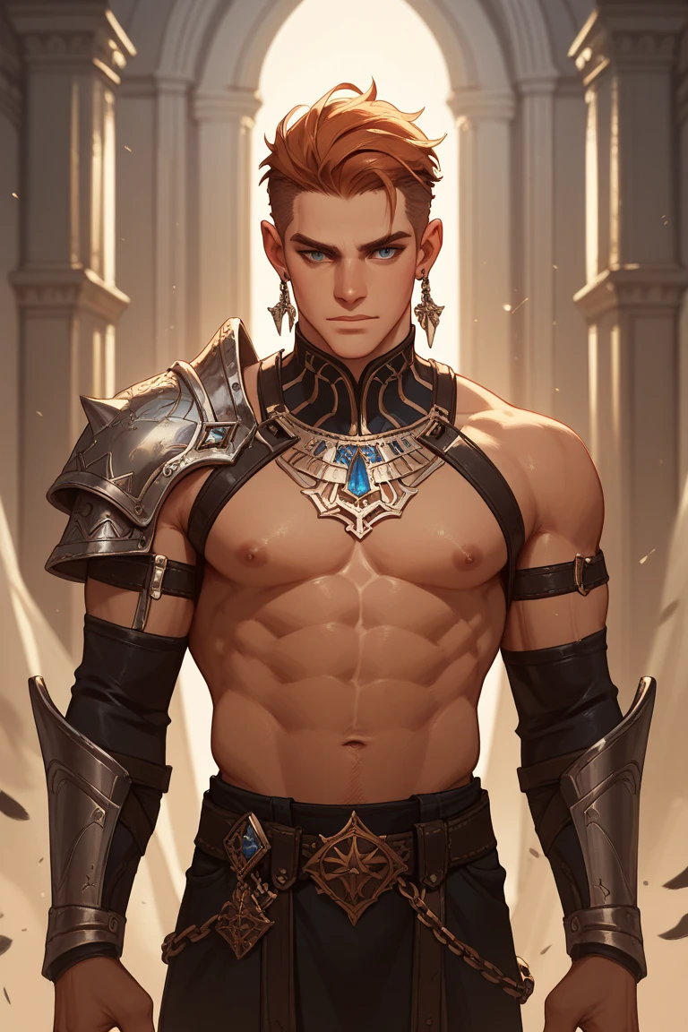 Homem jovem, alto, cabelos loiros bem claros e compridos, Fluttering; olhos azuis e amendoados; corpo perfeito, esbelto, with defined muscles; silver dragon scales discreetly appearing on the body; sorriso sedutor.