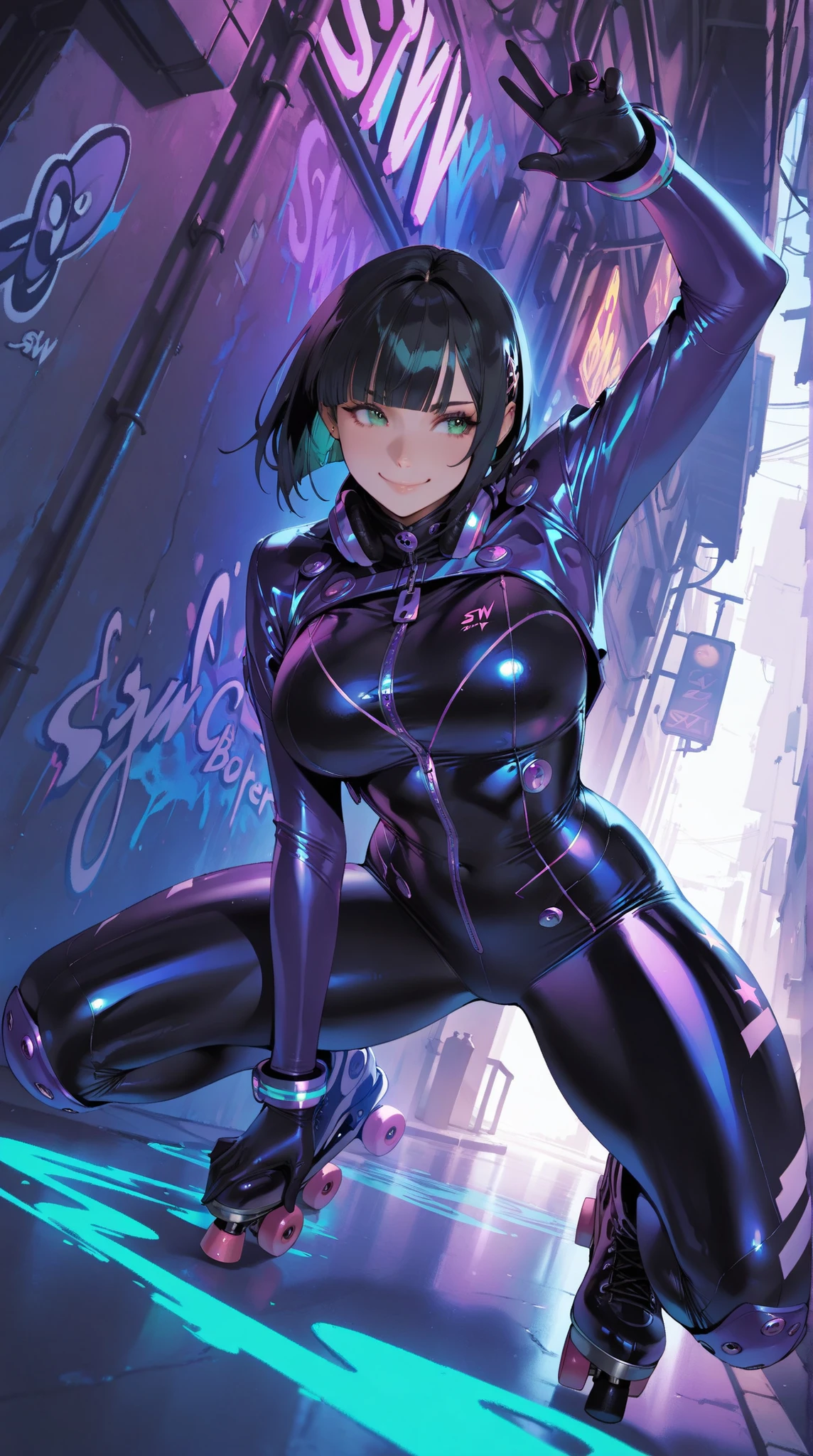 Wear latex服装的夫坐在沙发上, cyberpunk bodysuit, Cyberpunk glossy latex set, wearing black latex outfit, black latex, cyberpunk dark fantasy, Wear latex, dreamy cyber punk Girl, very sexy outfit, latex shiny, sexy style, leathers, of anime girls, cyber punk Girl, WLOP Glow Skin, perfect android girl, shiny metallic glossy skin