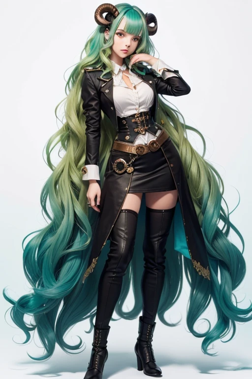 Green hair, 1girl, expresionless, long hairBest quality,masterpiece,a high resolution,Adult female, 1girl, Mafia member, sitting on throne, legs crossed, visible breasts apart, visible collarbone, holding cane, visible cane, lipstick, white hair, long hair, yellow eyes, black coat, long pant, thighs, black pant,
