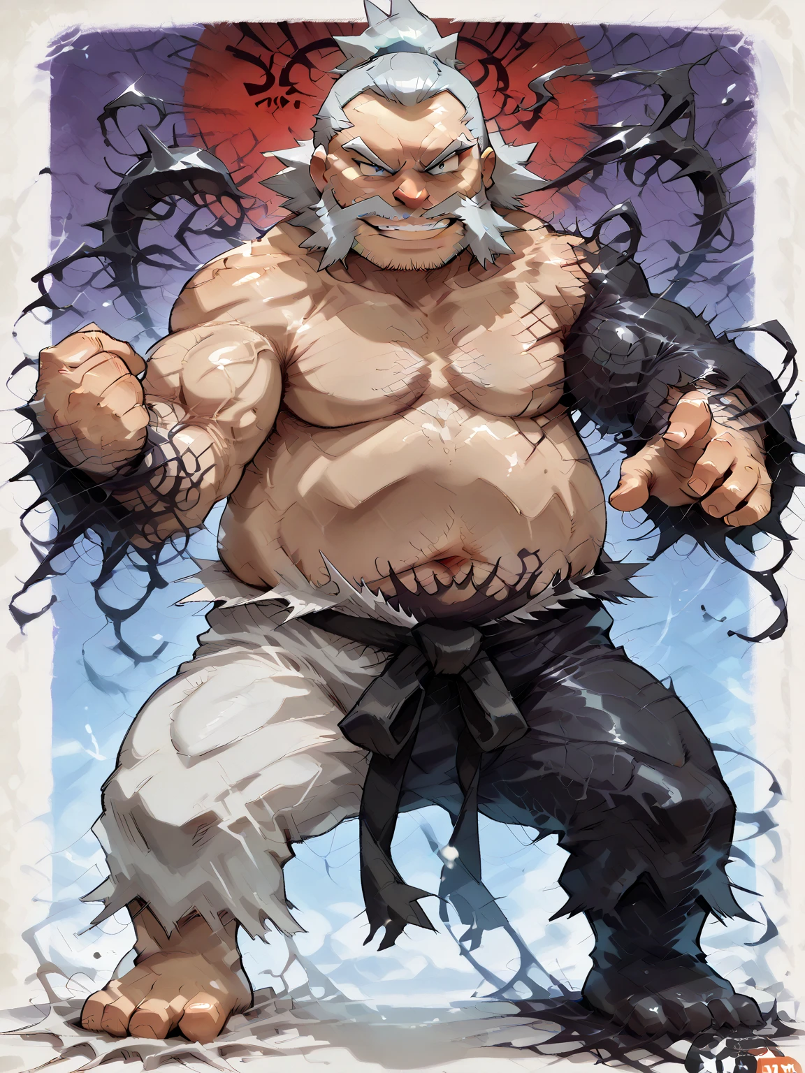 Hünkel,bandage,Silver Hair,Well-trained muscles,18-year-old boy,Huge penis,((Being pinned down by black tentacles)),Open your arms wide and clench your fists,Open your mouth wide,Wide, unfocused eyes,Many protruding veins,((Countless black tentacles attack from behind,Tentacles pierce the chest)),Full body images,Painful expression,Black undershirt,Being crucified,Huge erect penis,A lot of sweat, tears, drool and semen,
