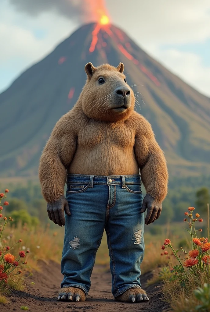 Um homem gordo "urso gay", pelado se molhando enquanto olhando para a camera com cara de safado.