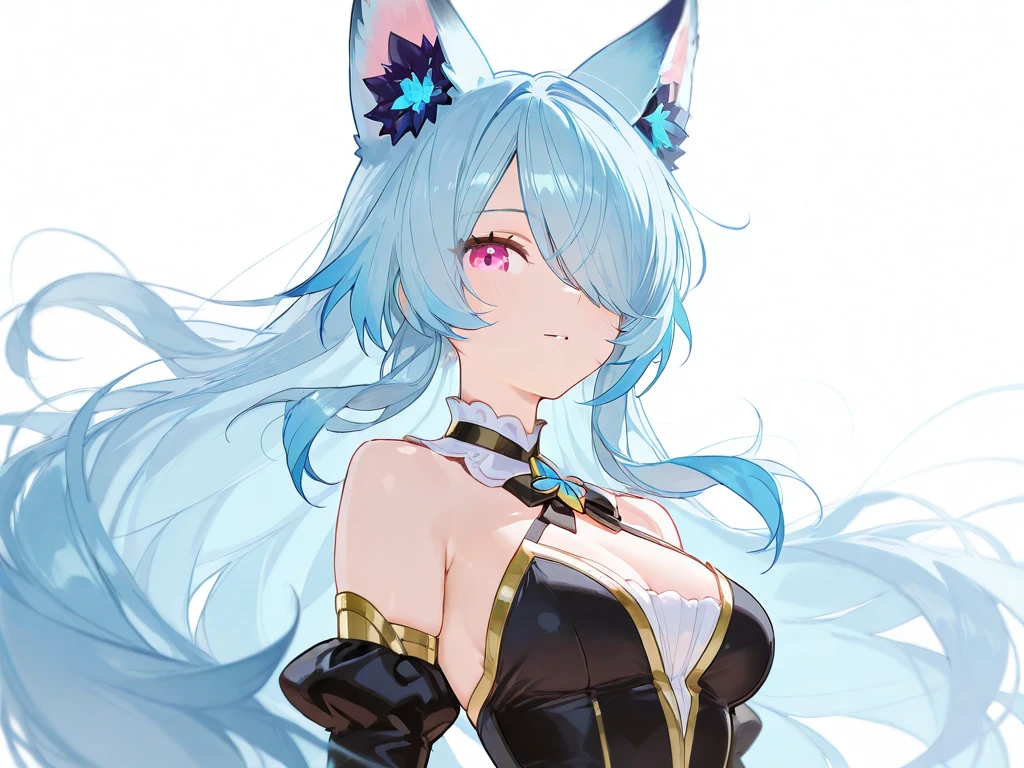 (8k) (High resolution) (Best Quality) (masterpiece) nicole_in_cheered up,1 girl, Red eyes, cat girl, cat ears, cat's tail, For the blue, huge breasts,inhite shirt, Skirt, kitchen, holding the knife,