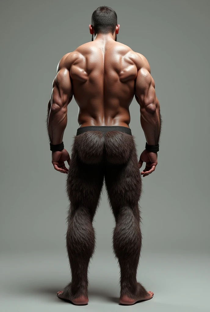 A muscle gay guy wearing a thief mask, wearing nothing full nude, making a reverse doggystyle pose showing his bubble butt