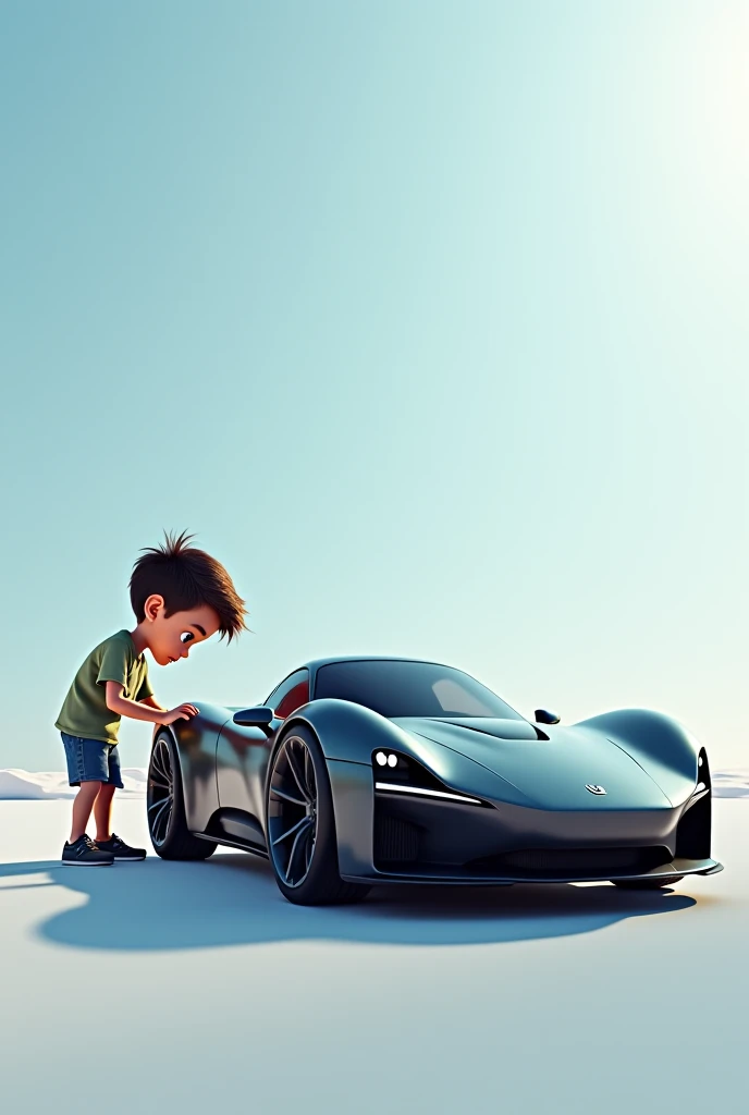 Child looking at a full white corvette c7 z06 