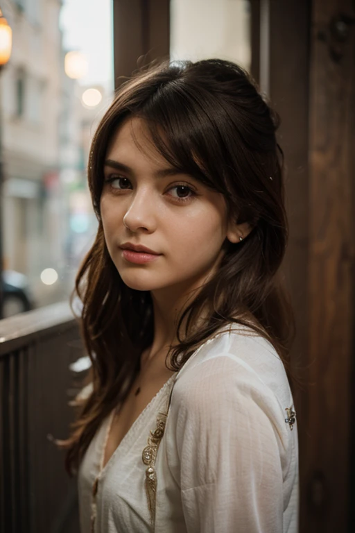 Una chica de cabello rubio y negro y ojos azules y rosas