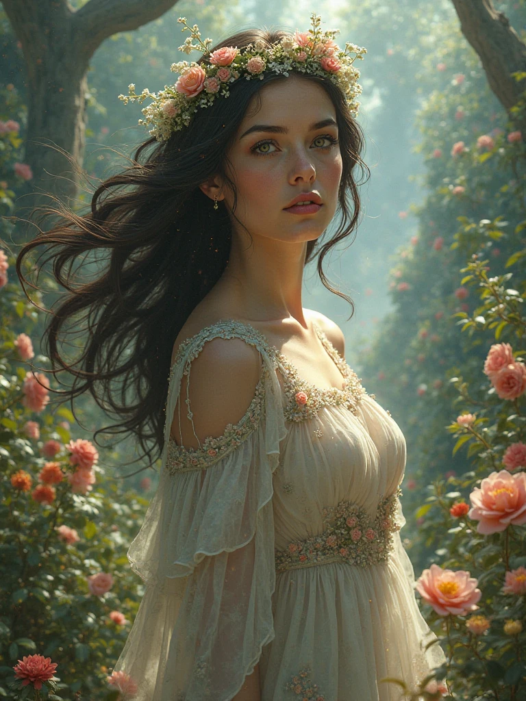 (Cinematic Photo:1.3) of (Realistic:1.3),(Cosy:1.3) beautiful young lady, (intricate cute brown hair), highly detailed skin textures, lifelike skin texture, looking directly at camera, (looking at viewer), pouting lips, Pastel, glitter, dramatic, dreamy, pastel flower garden, dressed like a princess elegant, Whimsical, Delicate, Highly detailed, Intricate, UHD digital photo, Fantasy theme, Fantasy concept art, glamour girl, beautiful young lady, perfect body, highly detailed full body shot, dreamy, pastel, Watercolor, Whimsical, Delicate, detailed hair ribbon, Highly detailed texture, life like texture, digital painting, Highly Detailed photograph,(Art Deco:1.3),(Photorealism:1.3),Fujifilm Superia:1.3),naturalism, golden hour light