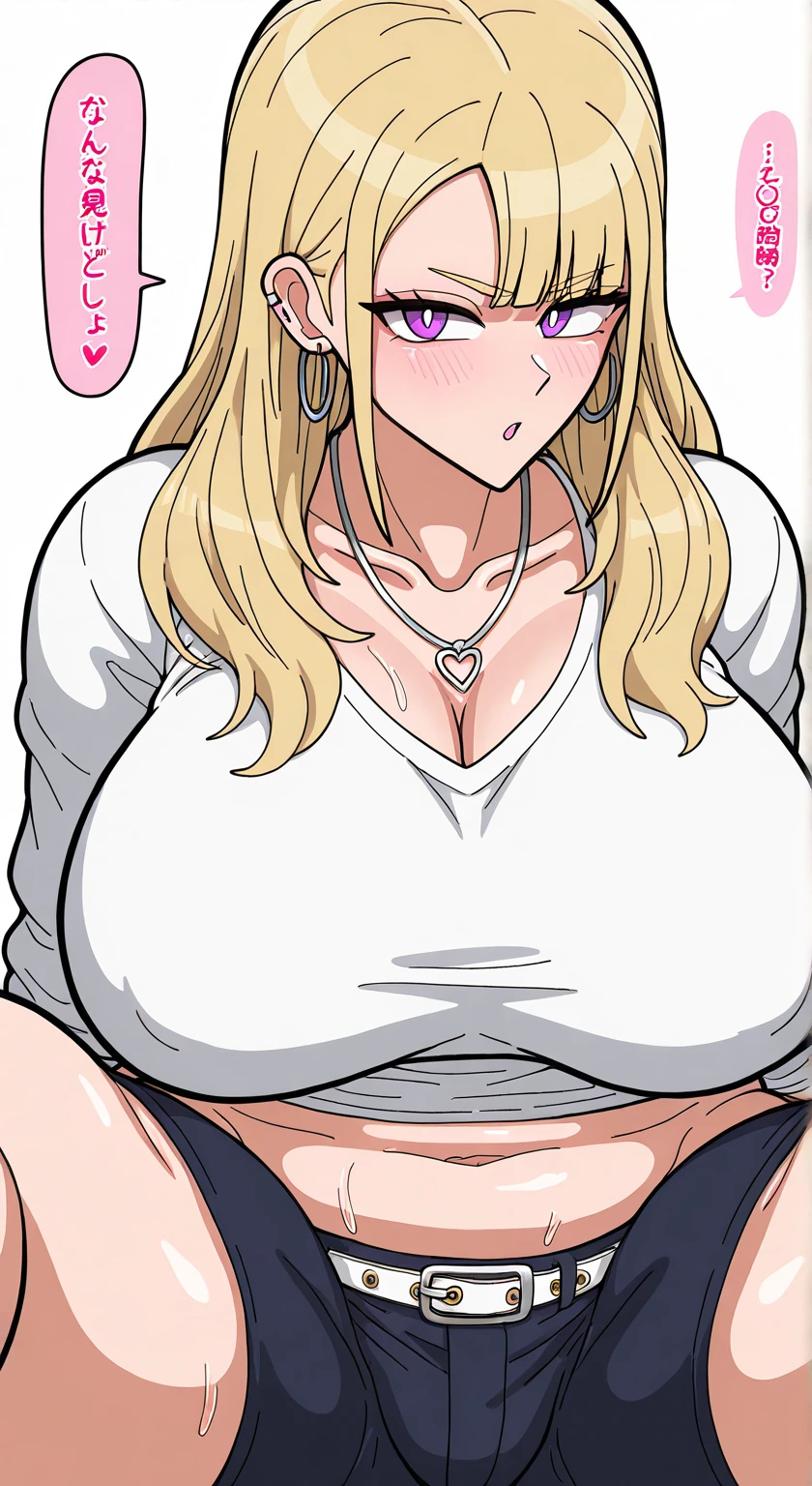 sauce_anime, One girl, alone, Long Hair, blush, bangs, blue eyes, Blonde Hair, Huge breasts, Open your mouth, vapor, Heavy breathing, Sticking out tongue, Ahegao, Sweat