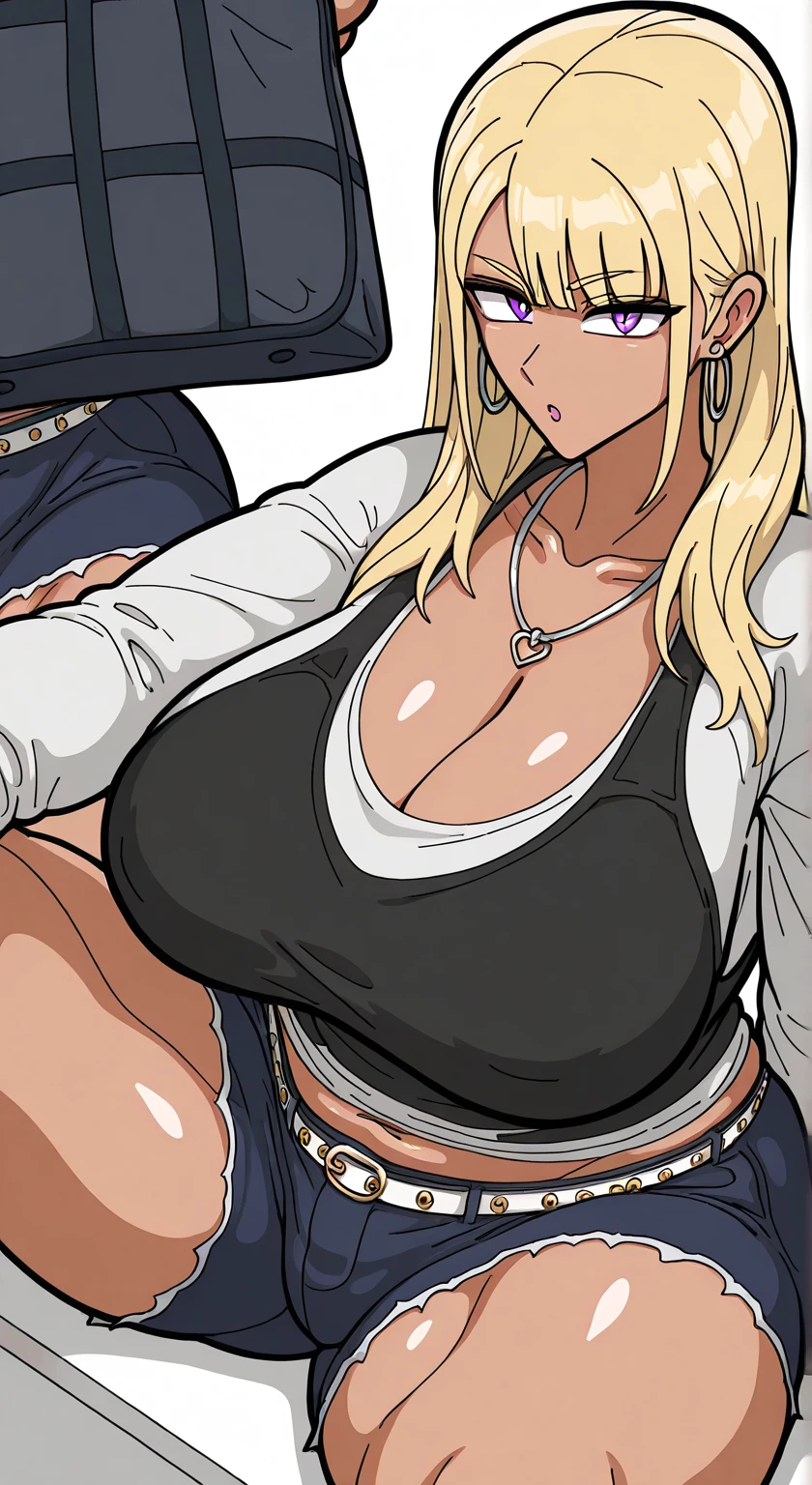 Android 18, girl's legs spread in V position, futanari holding girl's legs up, spreading legs while penetrating girl from behind/beneath, large breasts, huge breasts,