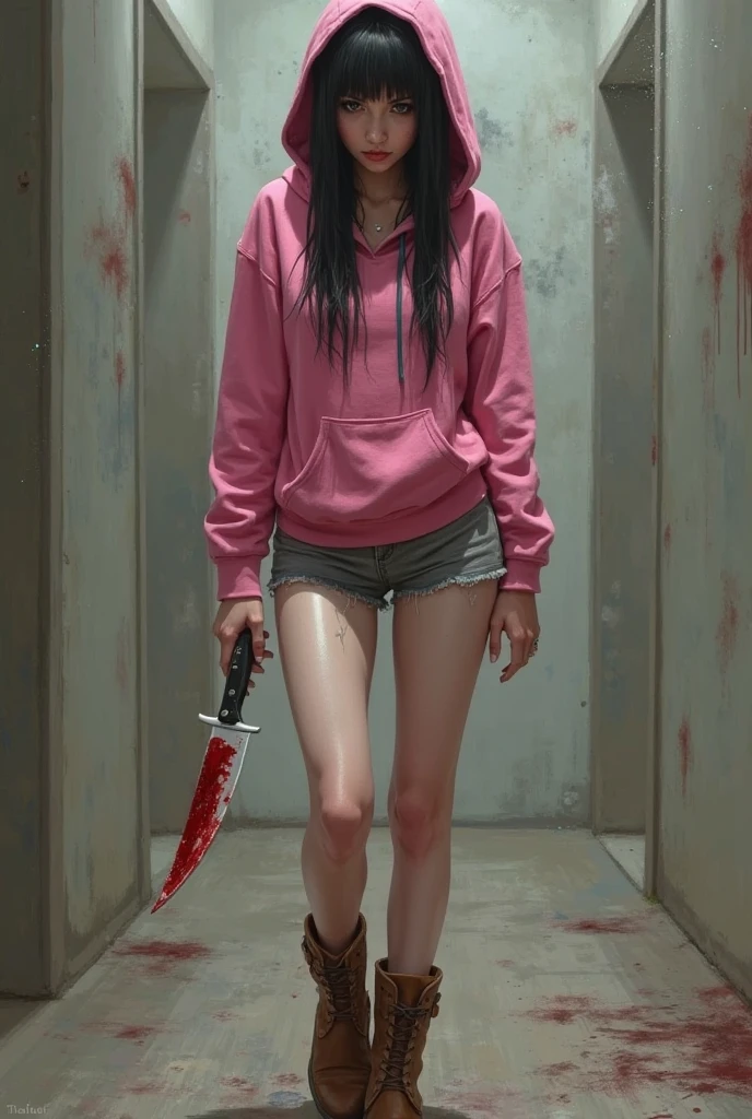 18 year old girl full body picture of a young possessed girl killing, realistic, real, photo, horror, nightmare, evil eyes, murder, killer, evil, ripped clothing --auto --s2