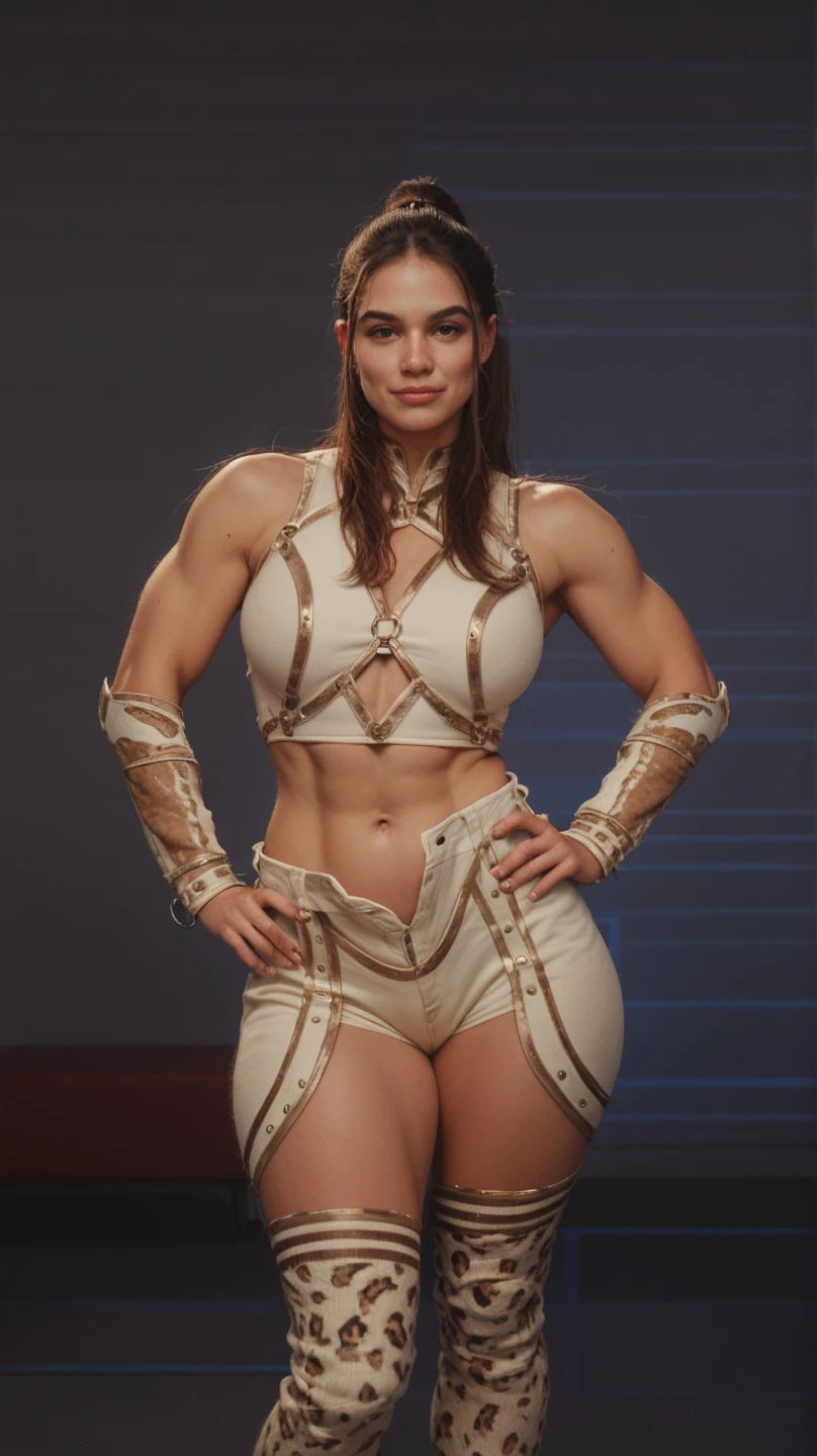 Bodybuilder with 80s style body, a chain around, scales covering his chest, metallic torso, silver scales covering his chest, scales on her chest, metal bikini, metallic scales, wearing a shiny shell, dragon scale armor, reflective scales, cyber collar. Shiny silver metal armor, embellished bikini armor thong.