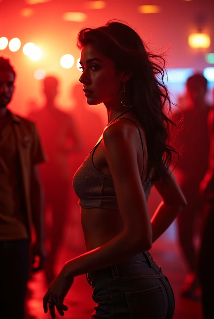 Real photo, best camera, nightclub atmosphere, One beautiful and sexy girl dancing reggaeton