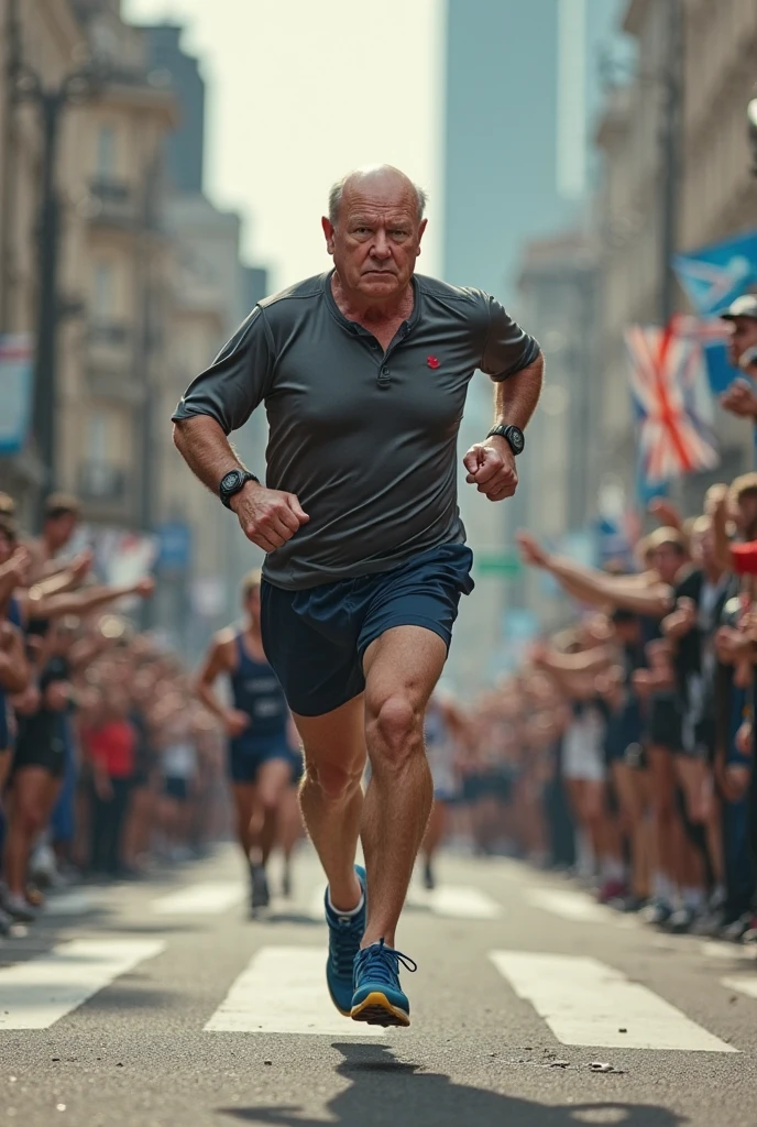 4k, photo, realistic,best quality,1boy,man, running a marathon on street,, wearing shirt and shorts,exhausted and sweatingï¼
yes minister,sir Humphrey, Nigel Hawthorneï¼ <lora:sirhumphreylora:1>