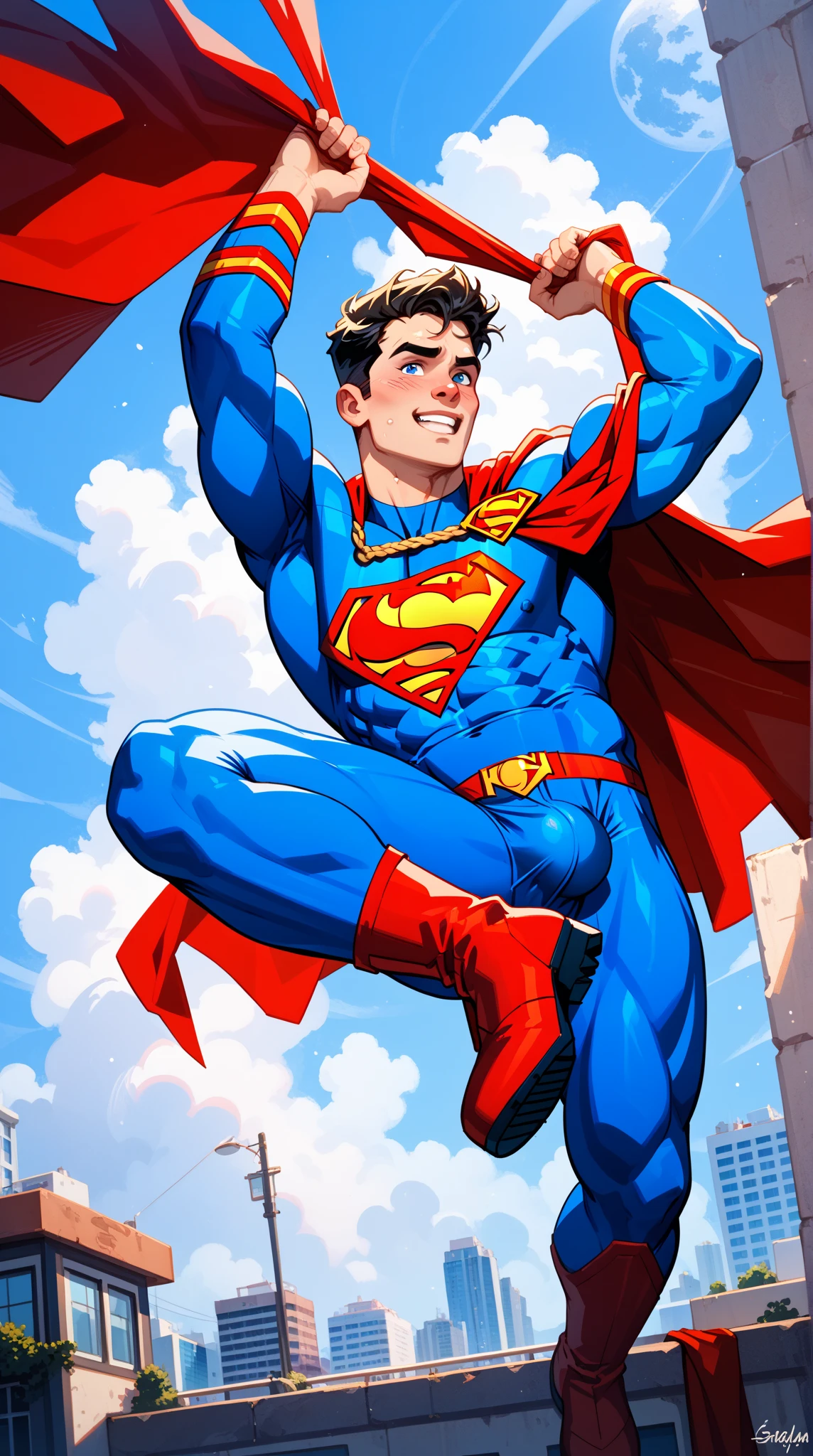 Superman doesn't wear pants, has a big cock, flies in the sky.