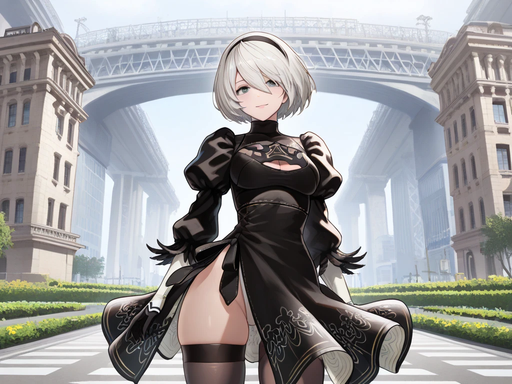 (Highest quality, 8k, masterpiece :1.3),2b,nier:Automata, One woman,,Gray Hair,nsfw,Blindfold,Voluptuous body,Armlock,Sex with an invisible man,M-shaped legs,Full Nelson