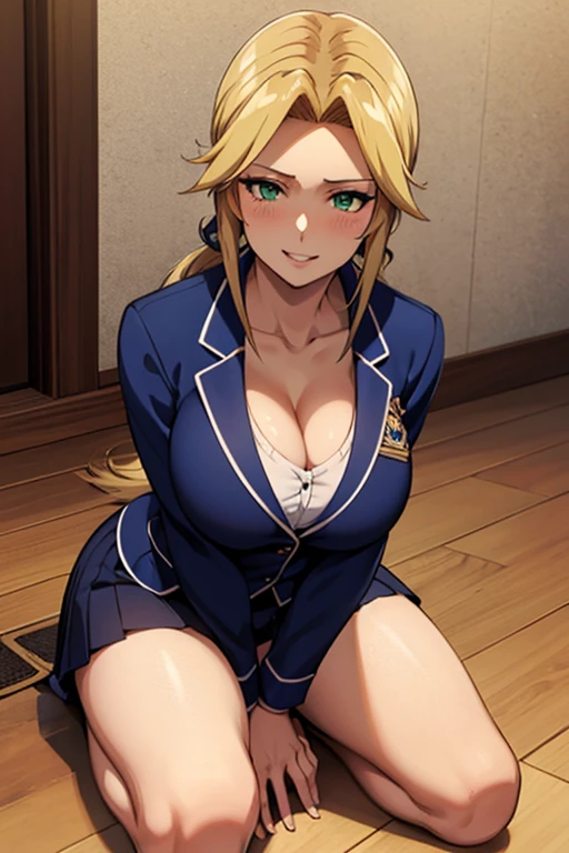 Expressive, score_9, score_8_up, score_9_up,, masterpiece, high quality, highly detailed, 1girl, camie utsushimi, light brown hair, dark briwn eyes,, , round breasts,,,, waist, sit on stool, white background,,