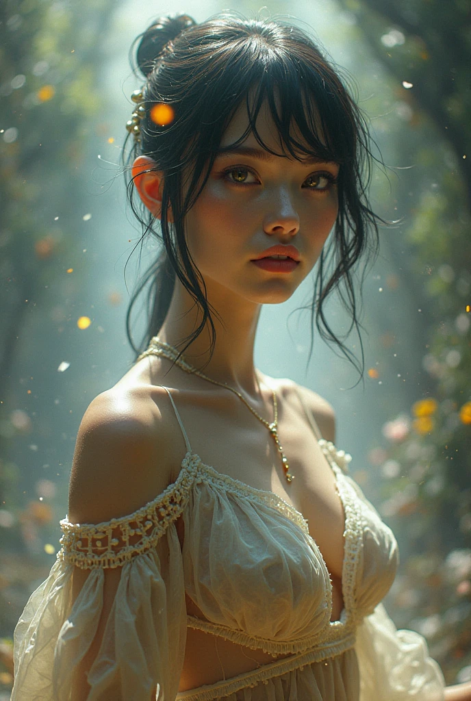 beautiful detailed eyes, beautiful detailed lips, extremely detailed eyes and face, long eyelashes, 1girl, photorealistic, hyper detailed, intricate details, cinematic lighting, magical, fantasy, ethereal, glowing, radiant, soft lighting, warm colors, vibrant colors, beautiful scenery, lush garden, flowers, nature, serene, peaceful, elegant, graceful, emotional, soulful