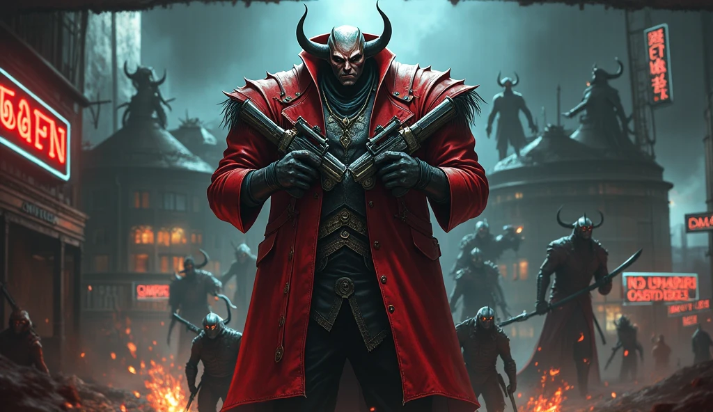 The image shows a large grayish red male demon with an enormous erect raping a girl's skull. The skull is positioned in a way that the demon's has penetrated it. The scene is surrounded by a red hue, emphasizing the demon's presence and the intensity of the act. This image may be considered Pornographic or provocative, as it depicts a violent and Sexually explicit act between a demon and a skull.Full Length Shot