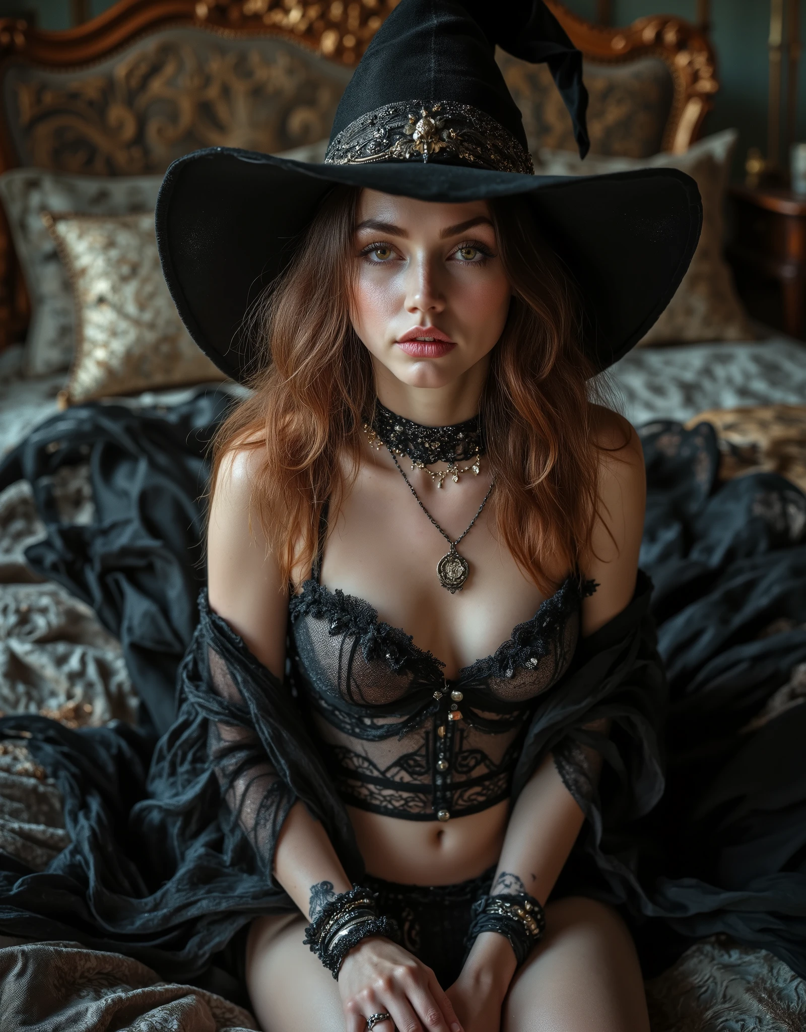 masterpiece, beautiful undead zombie lich queen, spooky castle throne room background, cowboy shot, dark fantasy, intricate, highly detailed, by luis Royo, 1girl, (UHD, 8K wallpaper, High resolution), Cinematic lighting, award-winning, extremely detailed skin, extra detailed face, high detail eyes, photo-realistic, Zeiss 85 mm F/1.4, by Ellen von Unwerth