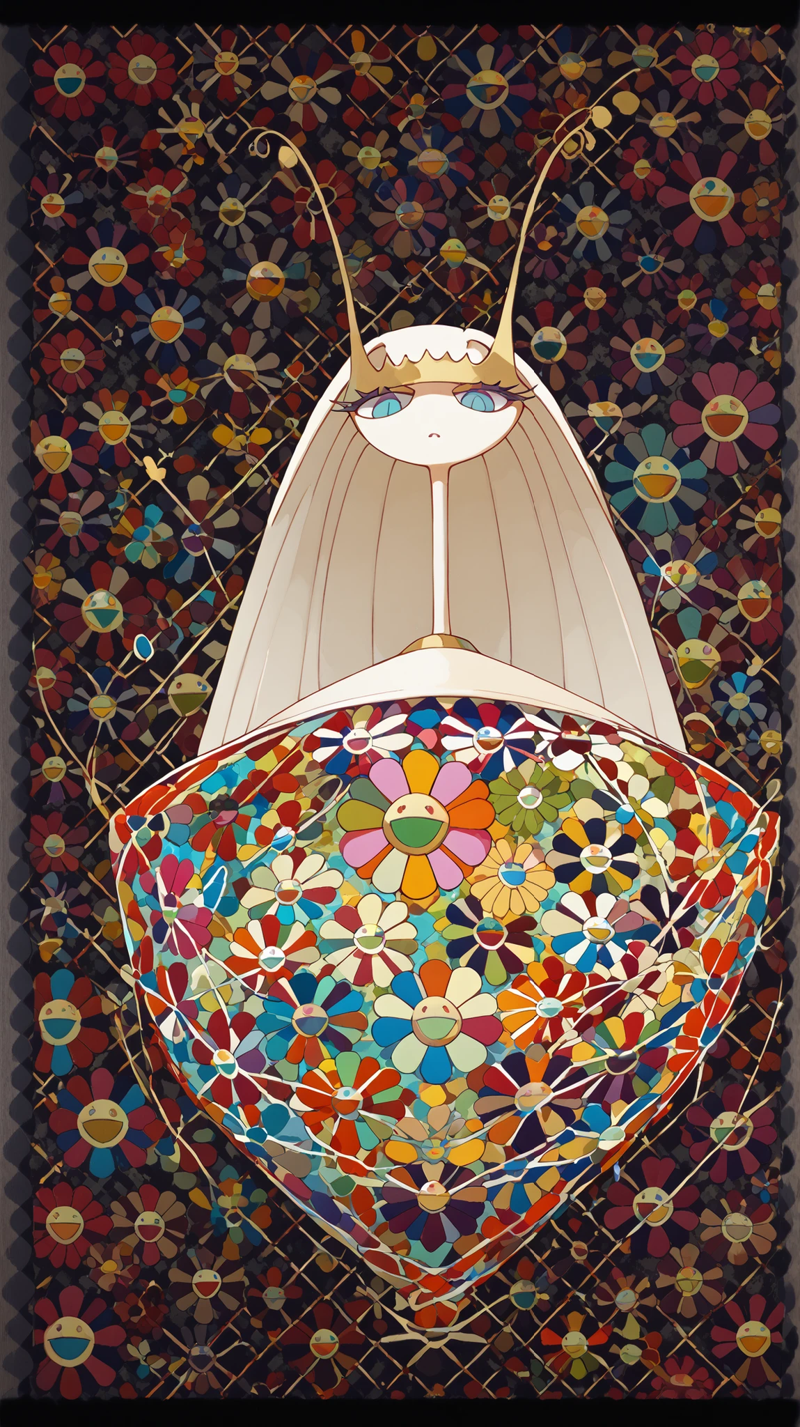 (Colorful butterflies with gorgeous ornaments and flowers on black background), (pheromosa:1.0),(harmony of butterfly), Butterfly, intricate digital painting, (mechanical butterfly), highly intricate and colorful, dark but detailed digital art, Highly detailed symmetry, detailed digital artwork, Symmetrical intricate details, plethora of colors,colorful intricate masterpiece,(Sticker style:1.5),(Geometric pattern background:1.5),frontage、Sticker style,((over view)),(portrait),
