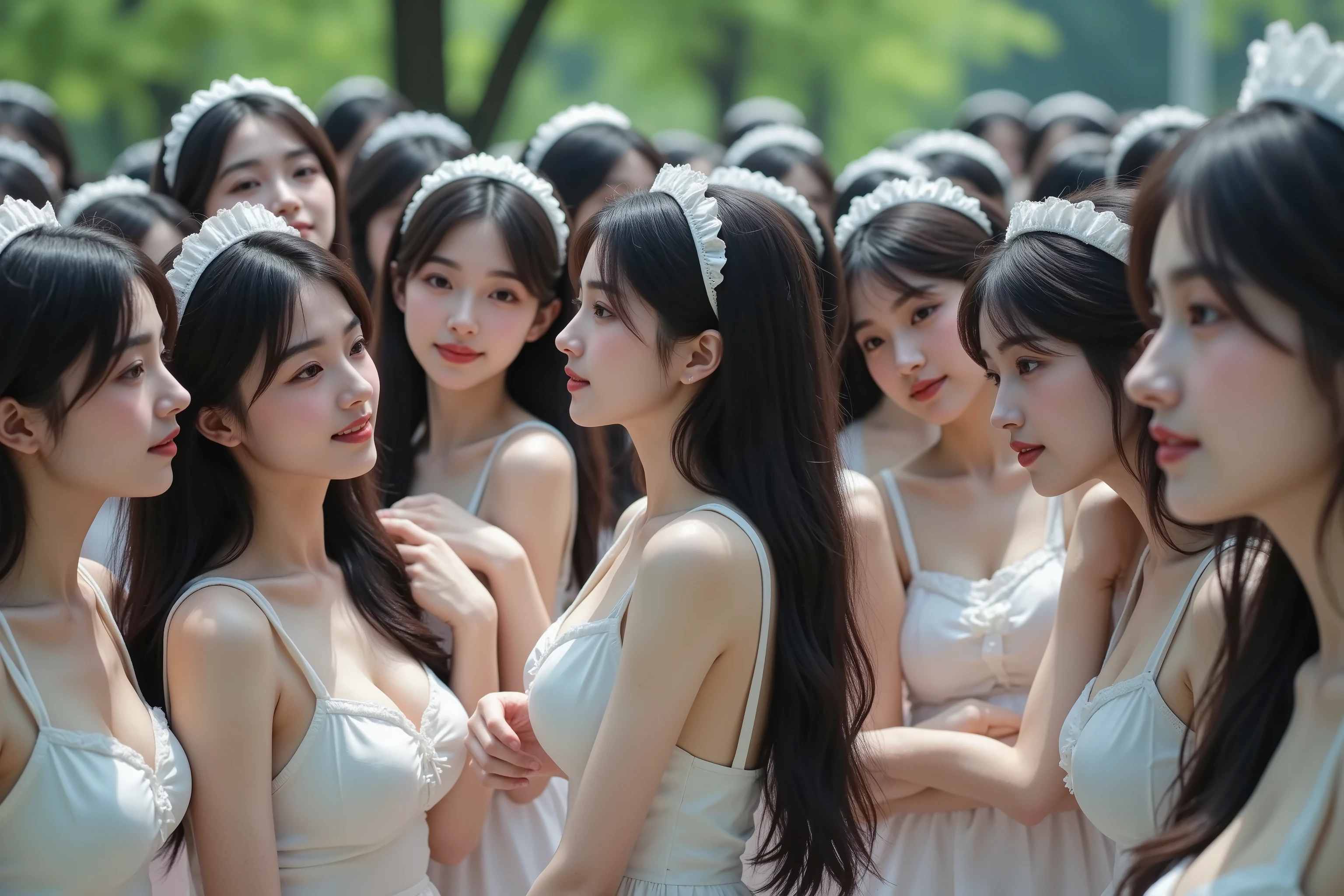 (((Myself = Japanese Beautiful Super Clones Multiply Girls all looks exactly the same))), (((yan is correct to completely consistent))), (((Supersized are exactly the same))), (((Hairstyle Exact Perfect Match))), (((((Myself OnlyのSuper Clones multiply girlsが大群衆で蠢く描写, Many of Us Are Clones of Girls Doting and Loving Embrace and Flirt with Each Other Super Dense Lesbian Super Passionate Sexplay Kissing Lick Their Cheeks Many of Us Are Clones of Girls Irresistibly Like Intense Erotica Good))))), (Super Best masterpiece, Raw Photography Art, 16K, best image quality, Ultra High Definition), ((Xiaoyan, black hair, semi-long hair wearing a skirt, gravure idol, very cute smile, 27yo)), ((Very Beautiful, Detailed and Accurate Female Body Movements Very Accurate and Uncomfortable Hand and Foot Movements, Super Big Breasts, Cleavage Enhancement)), (((classic western maid costume that matches all looks))), ((Western architecture palace vast green garden secret garden worldview)), (Very detailed and accurate1Point perspective drawing super wide angle field of view I don't need a subject right in the middle), (((((All Super Clones multiply girls love love love))))), (((Super premium work)))