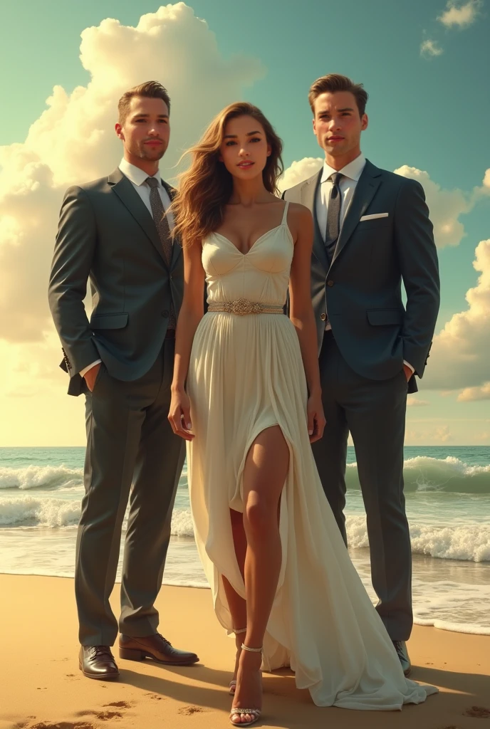 Foto super realista, Aesthetics 50s. Um casal juntos em uma praia. The woman has the characteristics of Ana de Armas in ballerina clothes; and the man has the characteristics of Chris Evans, Dressed in an aviator uniform of the American Armed Forces; The two are together in a romantic cinematic image with a dramatic air. --auto