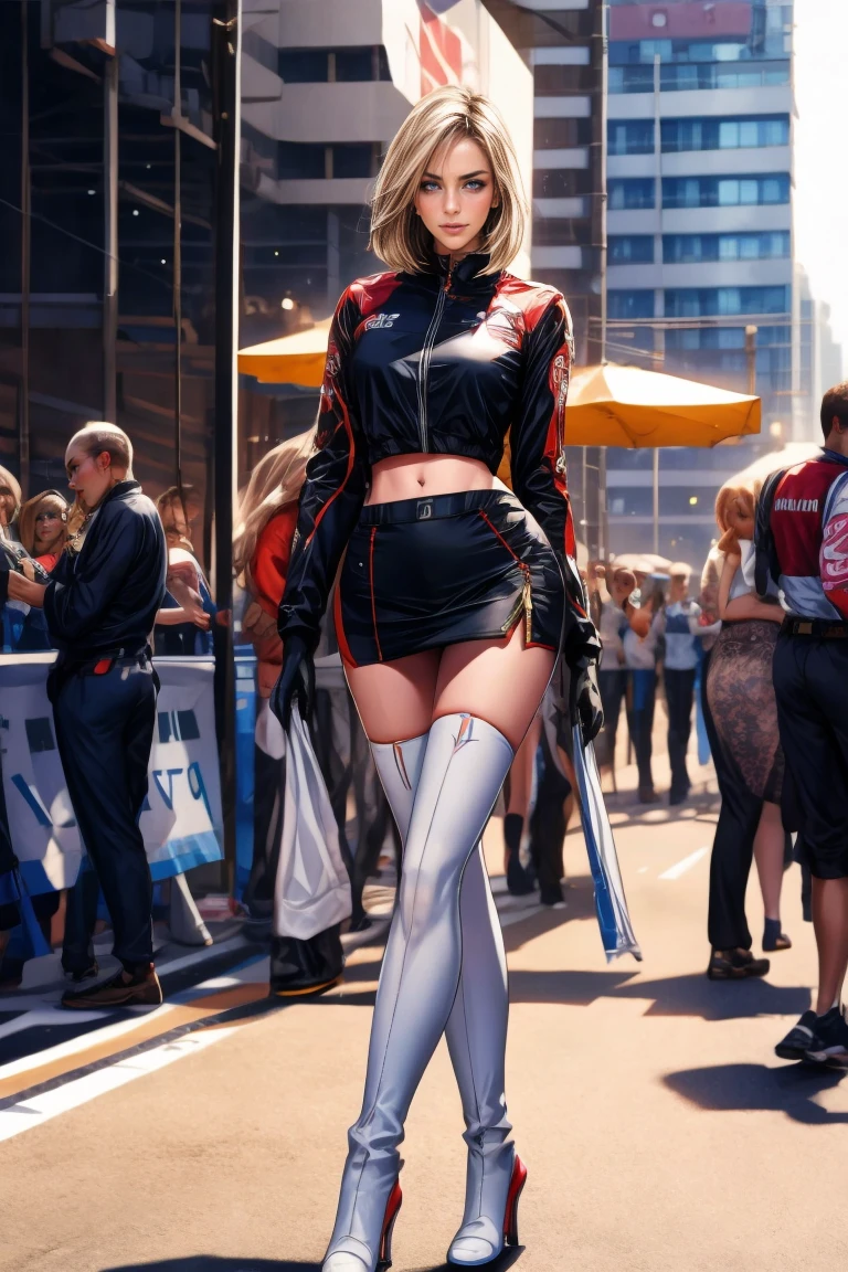 cyberpunk-style city with a nocturnal vibe with Blade Runner-like aesthetic references, glowing huge clock tower as time machine. At night, (1girl, solo, alone), photorealistic, medium-breast slim:0.6 body, oval:0.5 face, cleavage:1.1, sexy black laced bra, miniskirt, white laced panty, coat, (black micro sunglasses), (holding a short gun), (slightly leaning forward running pose), ((half-body thigh level medium shot)), cinematic lighting, ray tracing, motion blurred background.