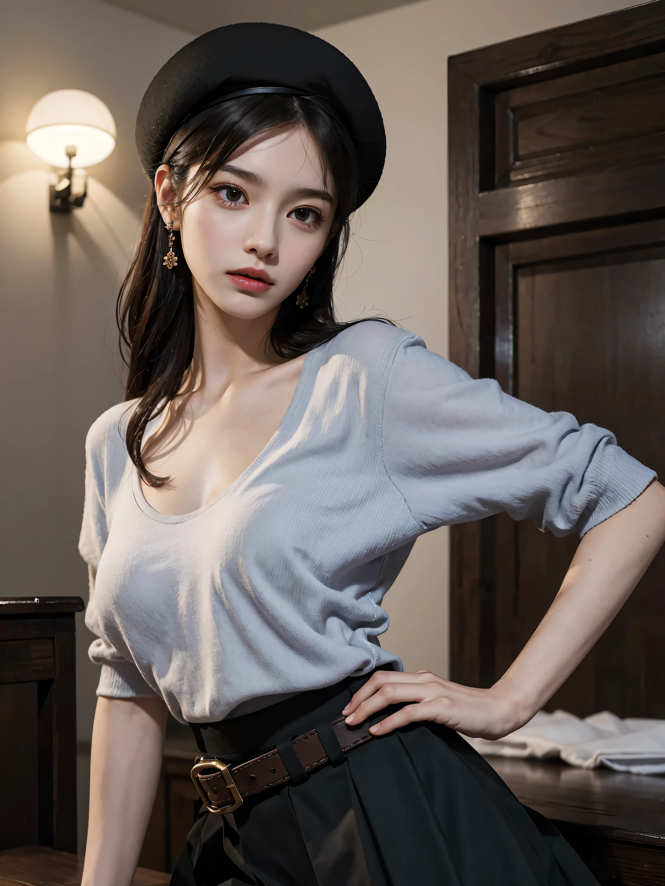 ulzzang-6500-v1.1, (Raw photo:1.2), (Photorealistic), (Genuine:1.4), (Mastepiece), there is a woman In kimono Sitting on the floor, in kimono, Blatant shoulders、clavicle、Mature Woman, wear Kimono, Beasts, Flower Hair Ornaments, yukata, In kimono, Japanese style, wearing a haori, mitsumayo, Tied up hair、