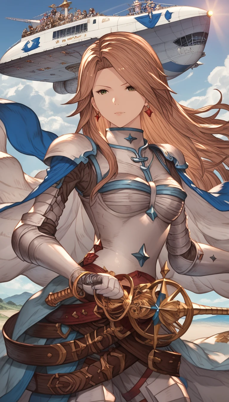score_9, score_8_ up, score_7_ up, source_anime, (anime coloring, anime screencap:1.2), flat color , goddess magazine ,girl, ( Katarina from Granblue Fantasy), I have brown hair,Airship,Knight,Western Armor,sword,(masterpiece),( top quality ),( very well detailed ),8k, wallpaper,( Female 1 ),( Japanese ),( Beautiful female fingers :1.6, detailed drawing of hands:1.3),( functional),( volumino we ) ,fantasy worldview with astonishing power