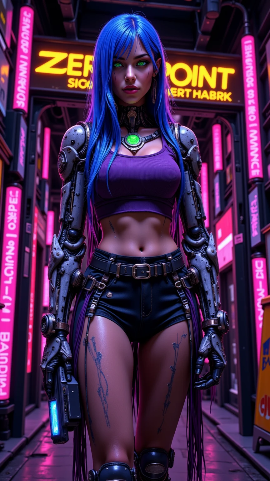mulher cyberpunk agachada