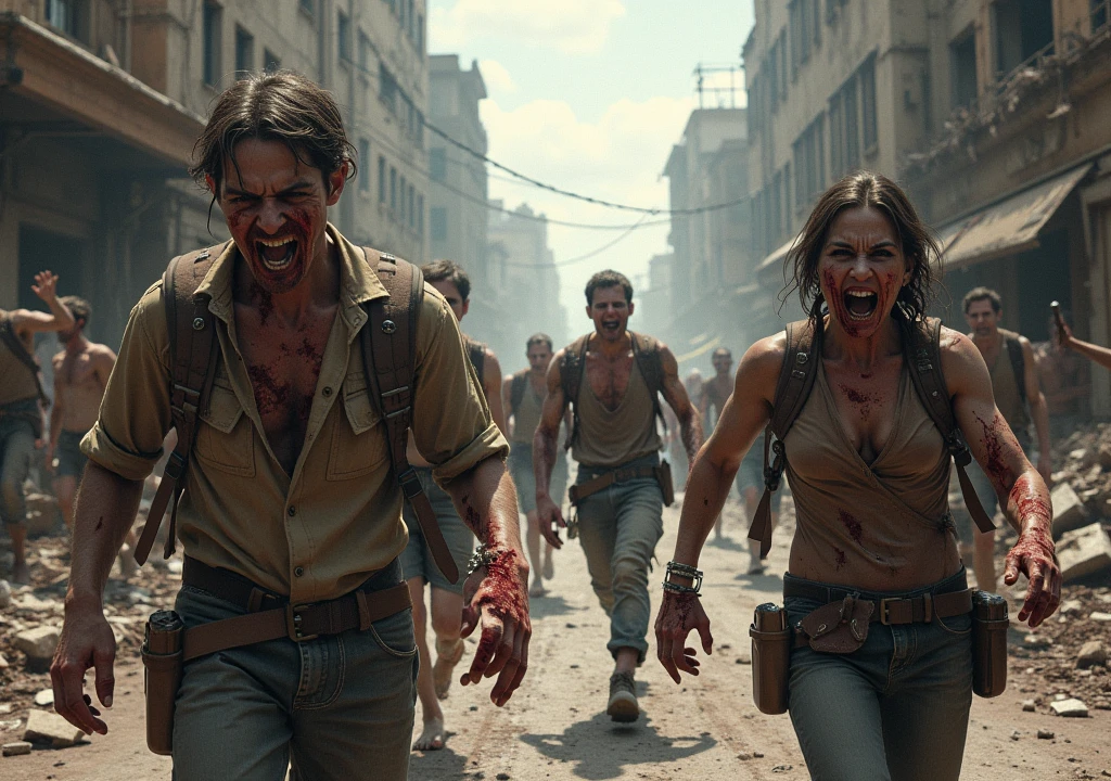 In the background there very big house and a man and women escape from the zombies and they having Sex during it
