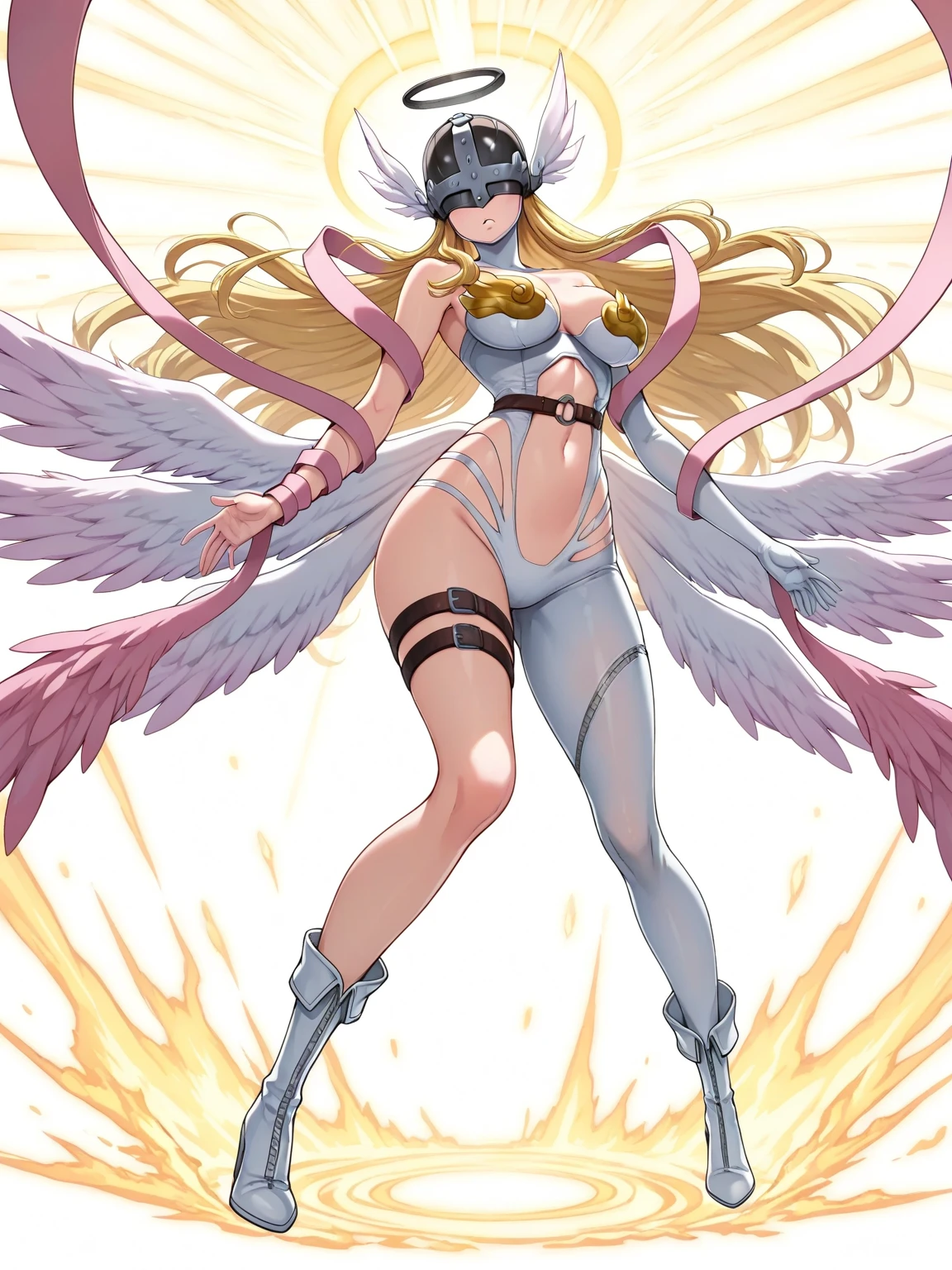 ultra-detailed, Explicit, Beautiful body, Beautiful Nose, Beautiful character design, perfect eyes, perfect face, ultra highres, 4K, beautiful legs, perfect legs, Nice hands, Perfect hand, Masterpiece, Best Quality, Highly detailed, illustration, absurdres, street fighter, doll suit, shadaloo doll, dollsuit, 1girl, solo, expressionless, blank eyes, looking at viewer, red gloves, emotionless, black latex, corrution, mind control, female combatant, full body, hypnotized, unhappy trance, full body suit, ribbed bodysuit, both arms at side, obey, perfect female body, extremely glossy latex, hypnosis, hypnoLora, empty eyes, Mind control device, poses, submissive_pose, Slave, hat, necktie, sitting up straight, sitting, sitting at attention, hat, necktie, belt, latex, ribbed bodysuit, thighhighs, garter belt, Fighting Stance, extending the right arm from the shoulder into the air with a straightened hand, nazi saluting, military, military saluting, salute, thigh boots, Perfect anatomy, perfect hand, perfect finger, Yu-Gi-Oh!, minerva the exalted lightsworn, brown hair, blue eyes, long hair, wing, staff