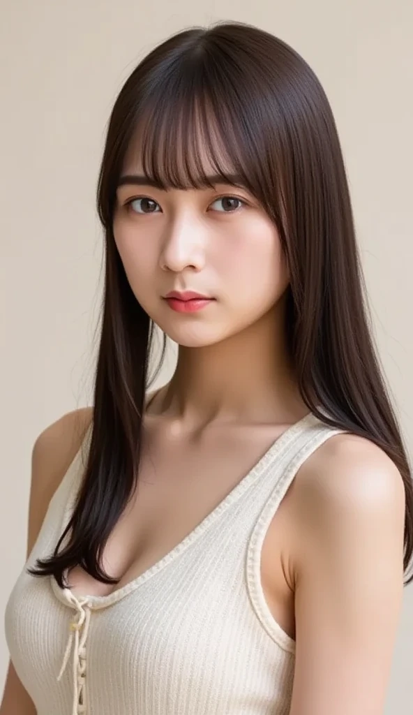 1girl, 25years old woman, cute face, Small breasts, medium breasts, large breasts, beautiful face, (perfectly detailed face), ((looking at viewer)), Simple Background, ((white background)), ((white wallpaper)), White skin, (bright lighting:1.2), perfect lighting, photorealistic, (bokeh), UHD, anatomically correct, highres
