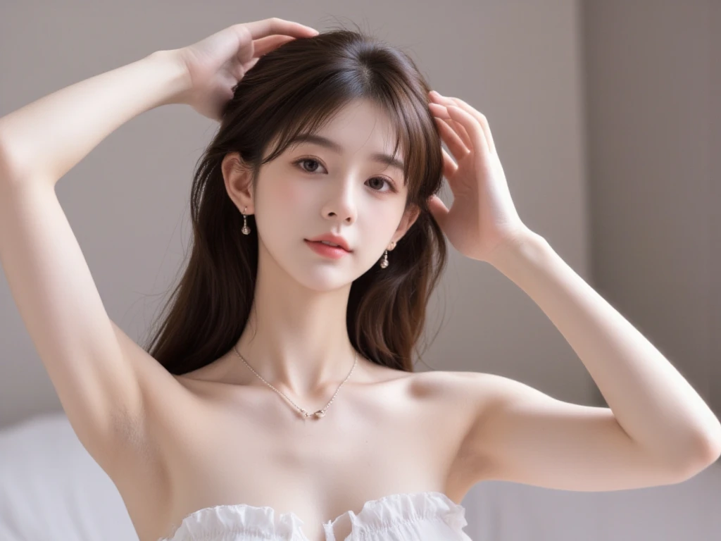 masterpiece、Highest quality、High resolution、Tabletop、wallpaper、Realistic、Bright lighting、Professional Lighting、Face Light、Smooth lighting、Japanese women、Adult、Beautiful woman、action、gravure、sexy、so beautiful、Beautiful Skin、Beautiful and exquisite、Detailed face、slim、Brown eyes、Looking into the camera、Cleavage、Big Breasts
