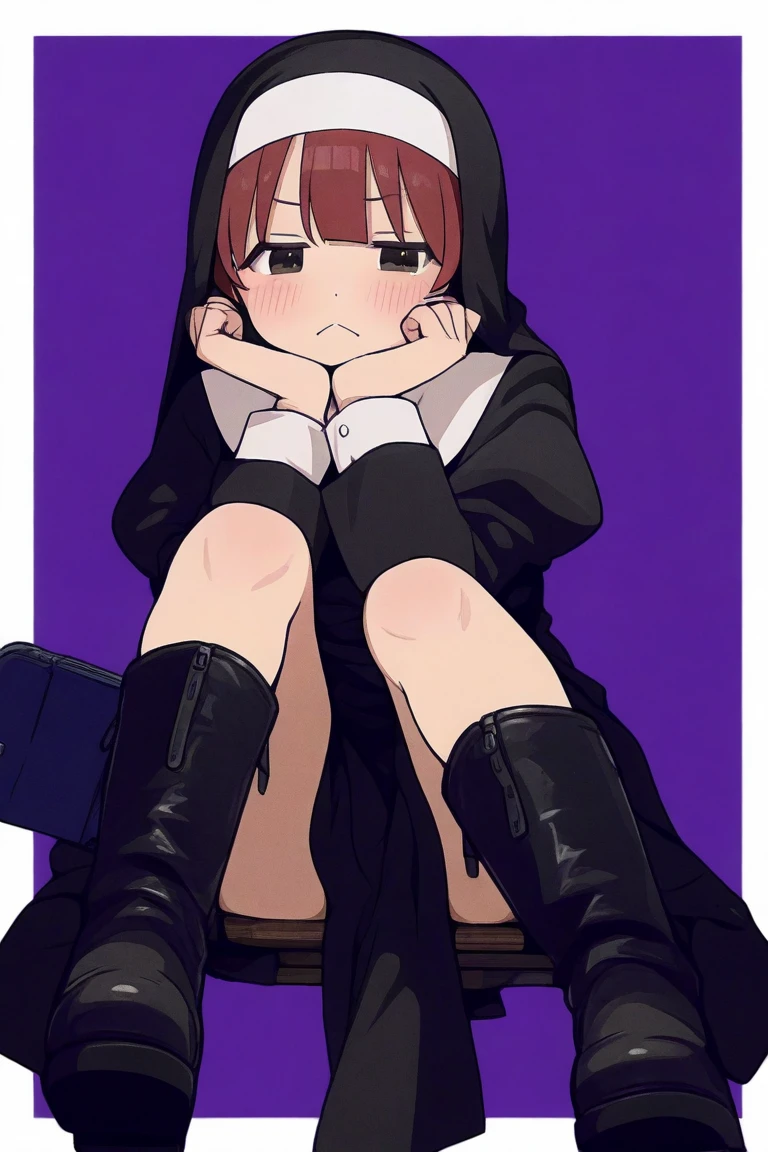Residential Street,Squat,1 ,Bob Hair,Brown Hair,blue eyes,blush,black long raincoat,barefoot,White skin,summer,Put on the hood,From below,strengthen,surprised,shy,Sweat,Open your mouth,