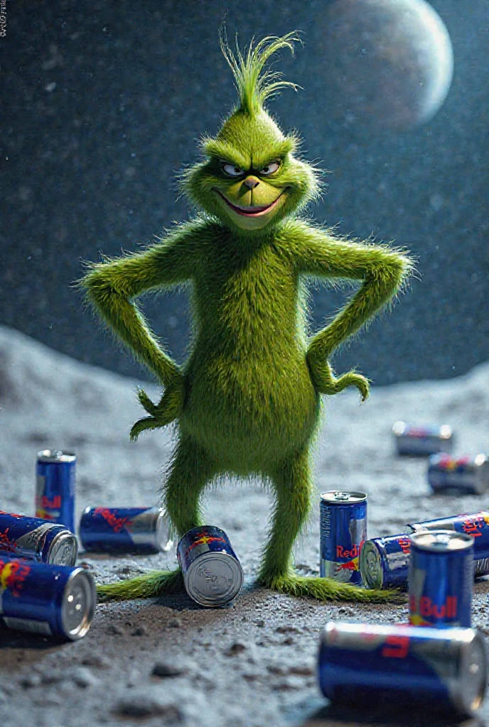 Grinch holding a dr. Pepper