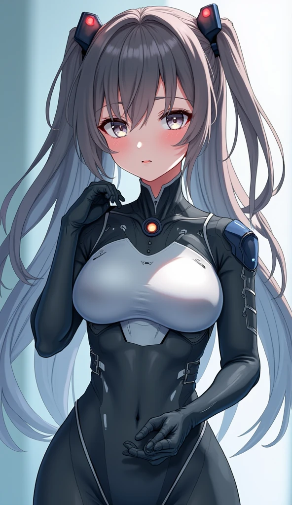 (masterpiece),(Highest quality),(Super detailed),(Best illustrations),(Best Shadow),(Absurd),(Detailed Background),(so beautiful), 16K, 8K, 4K,(Best Shadow),empty eyes,robotization,woman ,big bust,Robot Joint ,Metal skin,Black Suit,long hair,a black suit that covers the whole body
