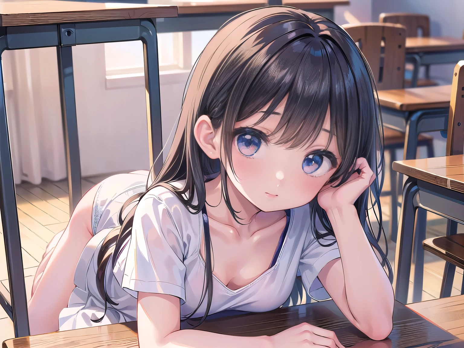 ((((highest quality)))), (((Ultra-precision CG 16K))), (((masterpiece))), (((Very detailed))), (((Extremely detailed))), (((Black outline:1.3, Written boundary depth:1.3 , Written soft outline))), Maximum clarity and sharpness,Multilayer Texture, Surface Shading, Cinematic lighting, Beautiful details sparkle ,Perfect Proportions, Limited to three woman, BREAK accurate, Anatomically correct, Highly detailed face and skin texture, drawn in detail, Highly detailed facial and skin texture, Detailed eyes, beautiful hair, Beautiful Japanese Idol face, Beautiful and beautiful eyes, Beautiful body, Beautiful breasts, Beautiful thighs, Beautiful legs, Beautiful fingers, (Beautiful views) , skinny body, ((Beautiful Skin)), ((Skin Texture)) , solo, limited one girl BREAK breast enlarged, medium Breasts, rocket breasts, (((perky breasts))), ((covered nipples)), slender waist, (smiling , narrow eyes, brown eyes, blush, determined expression, hot, sweaty , Heavy breathing,) BREAK ((streaked hair, hair intakes, colored inner hair, several hairstyles )) BREAK (((wearing oversized character printed tank top, wearing Jersey in a casual way, wearing pleats mini-skirt , breasts is covered by outfit))) , wearing earrings, BREAK ((( a woman in the bedroom, sleeping face down on the bed, looking at viewer, close up face, cowboy shot, from front , from below ))),