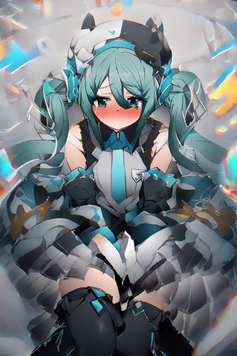masutepiece, Best Quality，Squat ，Crab crotch，leotard，highleg, Elegant, 1girl in, thigh high boots, well-muscled，Cute, blushed, Looking at Viewer, From  above,, Mini skirt, White and black striped T-shirt, Blue eyes, Beautiful eyes, Beautiful background, light Particle, Sun rays, Dramatic Lighting, Outside, shiny, Realistic, masutepiece, Best Quality, Ultra-detailed, Detailed, Scenery, Beautiful detailed eyes, detailed hairs
