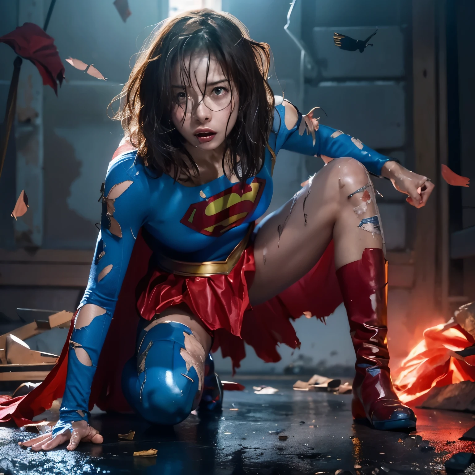(((nude))),40_Zoey olderv2,zombie,dynamic angles,masterpiece,(((huge breasts))),(detailed),(bullet wounds in her body),((day:1.2))),brown hair,black hair,teeth,brown eyes,(((cosplaying as supergirl, flying above the earth))),with a ribbon in her hair,extremely detailed 8K,smooth,high resolution,ultra quality,highly detail eyes,highly detail mouth,perfect eyes,both eyes are the same,hdr,ray tracing,(((full body))),(((action poses))),(looking at viewer),natural light,vivid colors,<lora:Zoey_zombie_olderV2_r40-000002:0.7>,<lora:more_details:0.6>,