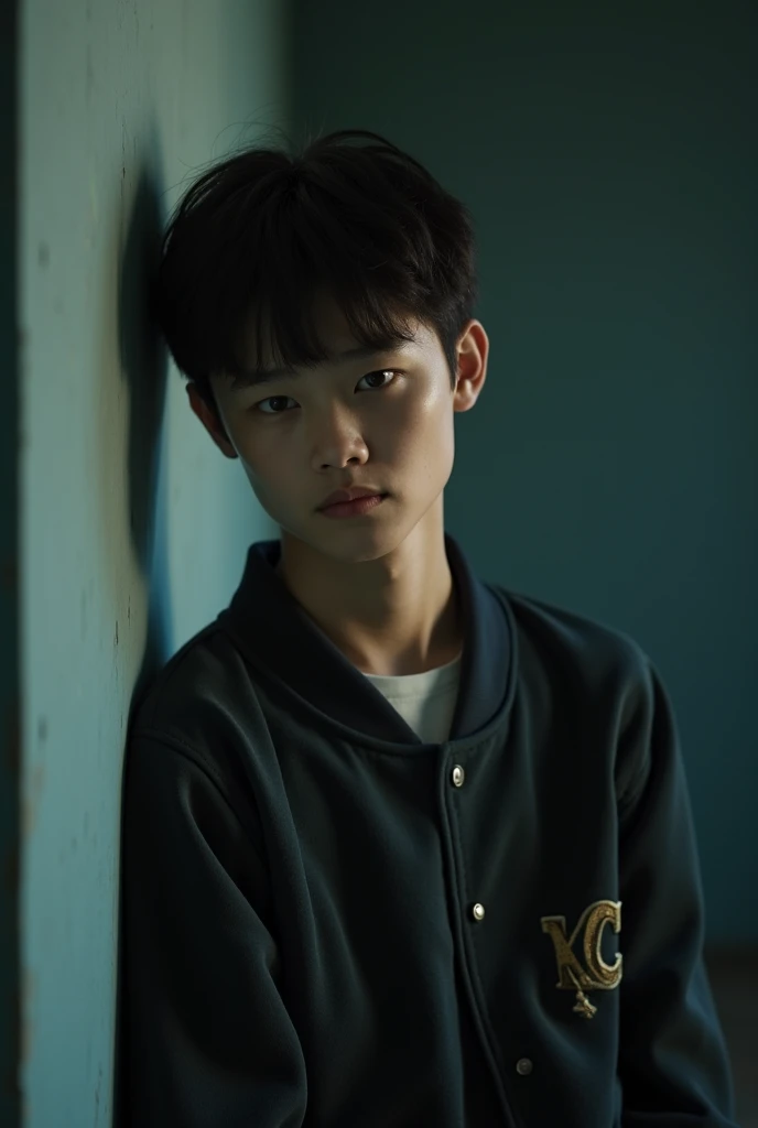 Mashed hair with black hair、Droopy eyes、Androgynous Japanese male high school student、Large hoodie、Portrait