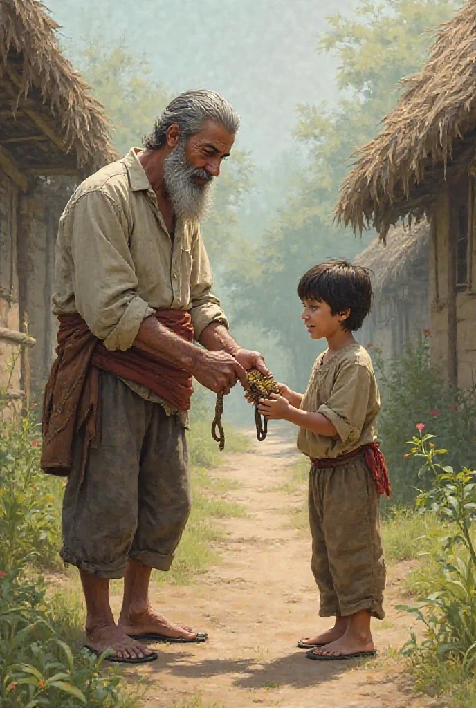 দাদা নাতিকে একটি ময়লা ঝুড়িতে পানি ভরতে বলল