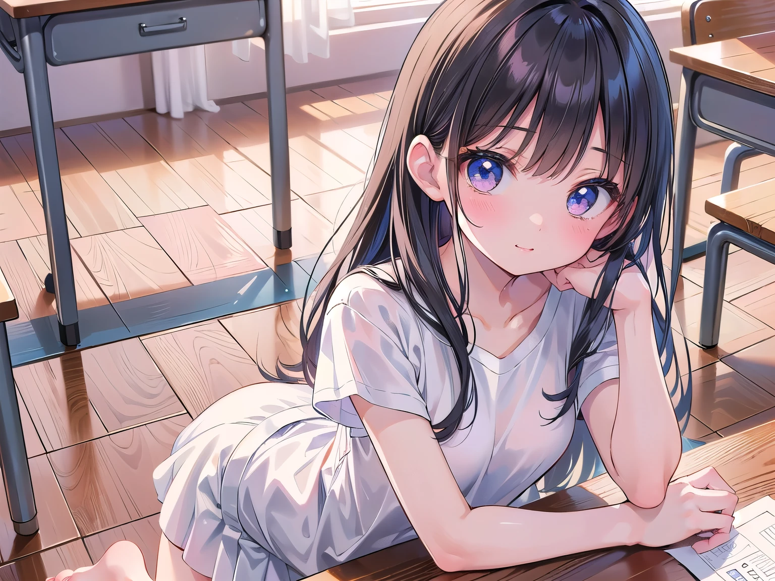1girl in、A smile、Underwear、Cute underwear、Upper body portrait、Squatting panchira、