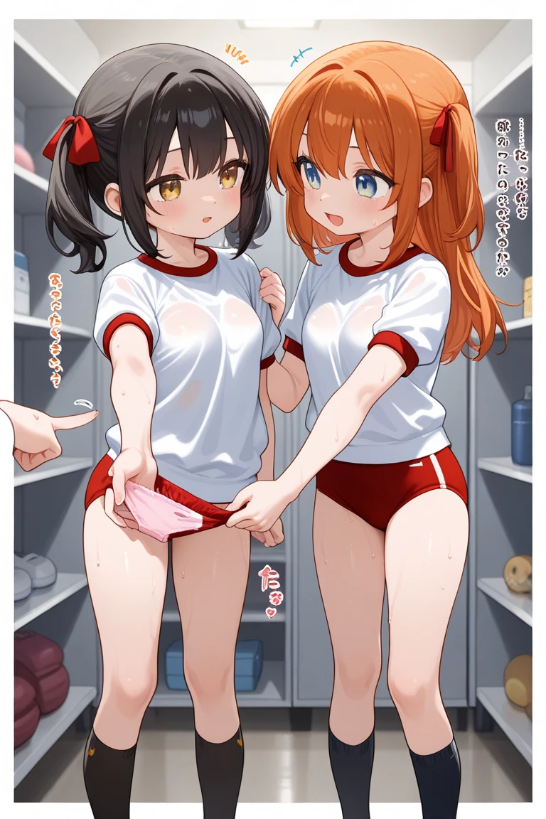 female teacher(36 years old、Brown Hair、tall、Big Breasts)and female student(、Red hair、Flat Chest、Small children)Quarrel、Angry expression、Glare、Nipples、pubic hair、Martial Arts Matches