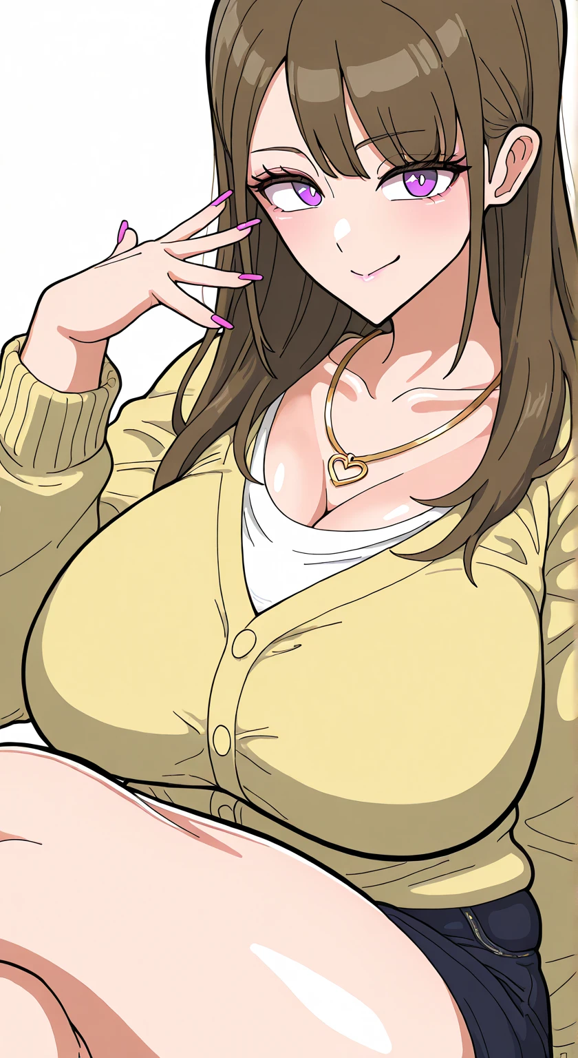 score_7_up, best quality, clear face, anime screencap, 1mature_female, big breasts, upper body, smile, brown hair 