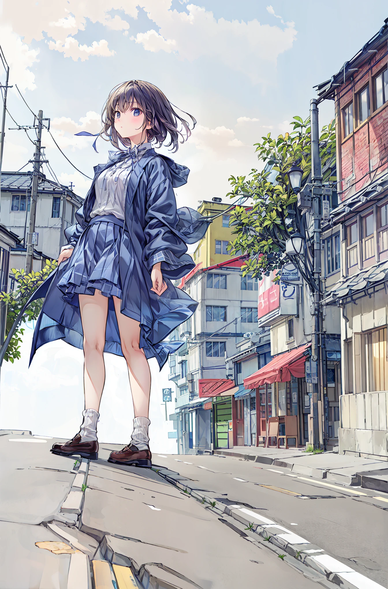 ( Best Quality ,masterpiece:1.3, super high image quality),( very detailed, caustics,8k),( realistic :1.4,RAW shooting),18 years old, Japanese , cute, 二人の黒人男性が笑faceで金村美久を抱きしめる ,blazer uniform, hunched posture, waist up shot ,( face :1.2),( face up:1.2),(Low position:1.3),( low angle:1.4),brown hair, shortcuts, slender beauty , messy hair, cityscape of Shumigaoka, night view