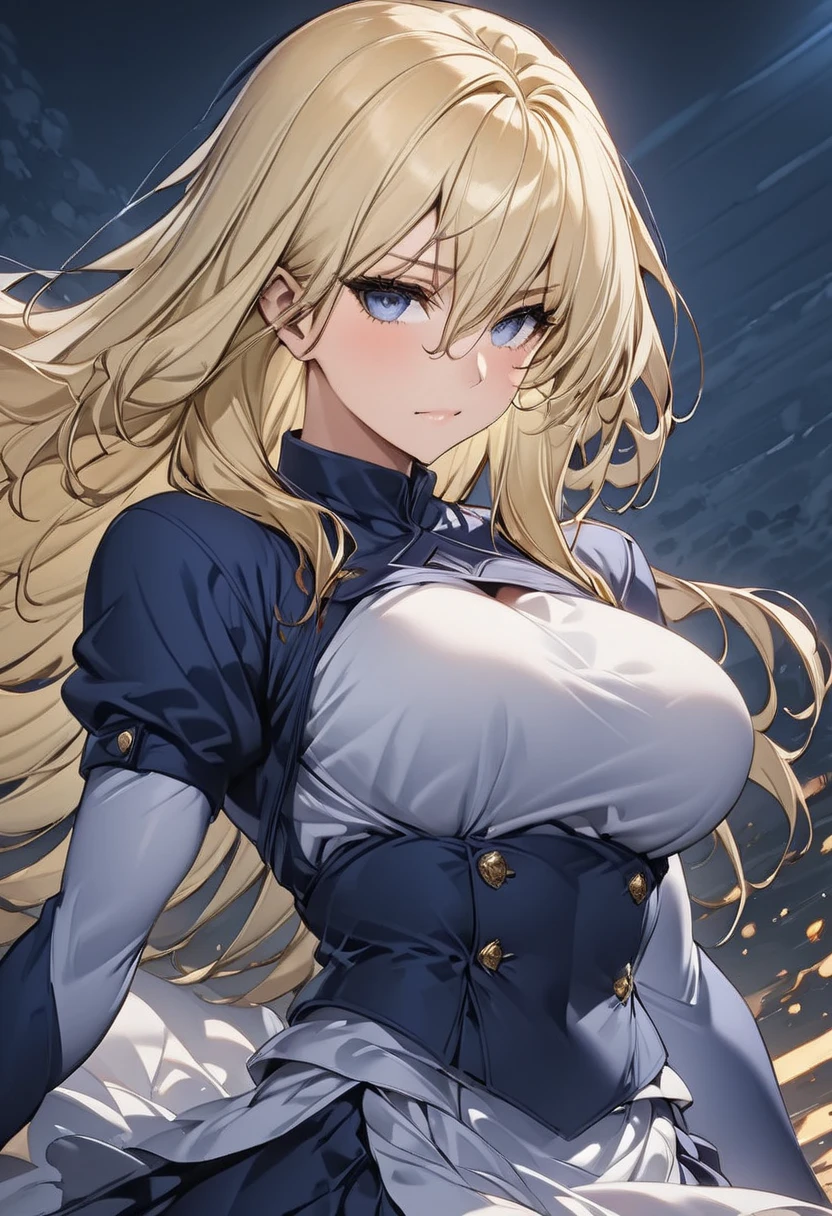 ((masterpiece)),((Highest quality)),High resolution,Extremely detailed CG,Perfect lighting,8k wallpaper, One Girl,Long Hair、Dog Ears、Large Breasts、Light blue business shirt、Navy blue tight skirt、Slit eyes、tights、The left eye is hidden by hair、Jagged teeth、Raise your arms