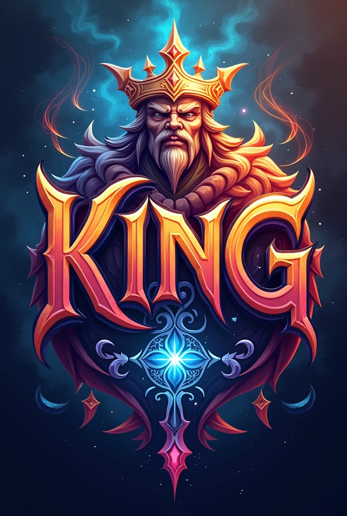 "KING" by Kim Hana introduces the Korean artist, with pink hair highlighted on a dramatic, bright background. She wears an elegant dress or modern armor, reflecting empowerment and royalty and is placing a golden crown on his head. The title "KING" is displayed in a bold, gold font with a glitter effect, while the name "Kim Hana" is in an elegant, cursive font. Subtle details like stars and twinkling lights add a touch of glamour